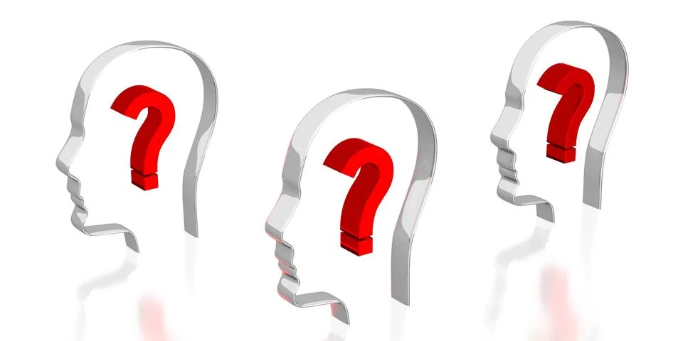 Head shapes, question marks - 3D illustration Stock Illustration