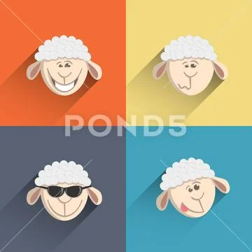 Head sheep flat design set 2 Stock Illustration