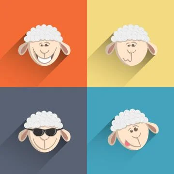 Head sheep  flat design set 2 Stock Illustration