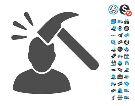 Head Shock Flat Icon with free bonus elements 스톡 일러스트