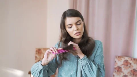 Head shot close up stressed millennial mixed race woman looking at mirror Stock Footage 148516693