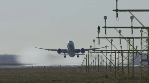 Head on shot of large jet during take-off Stock Footage 46000265