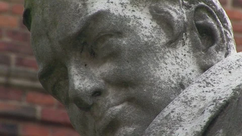 Head shot of William Wilberforce in front of the Wilberfoce House, Hull UK Stock Footage 105326567