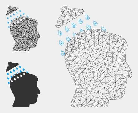 Head Shower Vector Mesh 2D Model and Triangle Mosaic Icon Stock Illustration