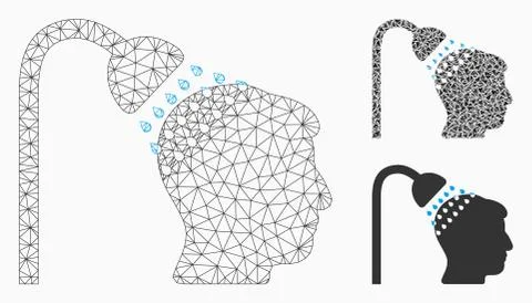 Head Shower Vector Mesh 2D Model and Triangle Mosaic Icon Stock Illustration