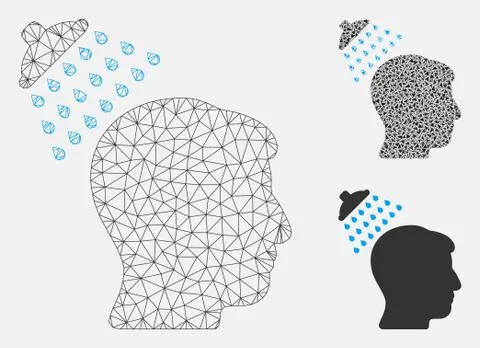 Head Shower Vector Mesh Wire Frame Model and Triangle Mosaic Icon 스톡 일러스트