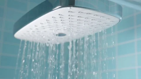 Head Shower While Running Water Stock Footage