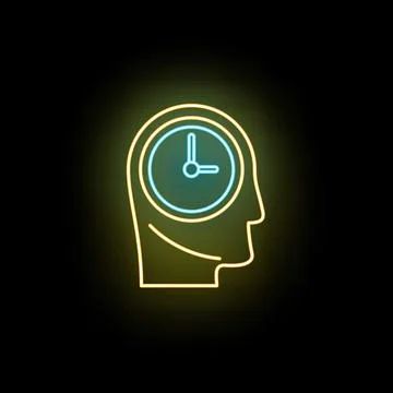 Head showing glowing neon clock managing time 스톡 일러스트