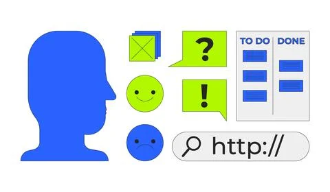 Head silhouette and digital interface ui elements 2D cartoon objects set Stock Illustration