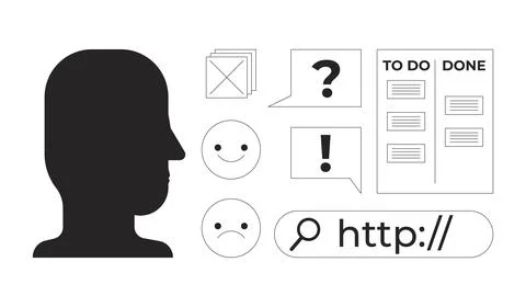 Head silhouette and digital interface ui elements 2D line objects set Stock Illustration