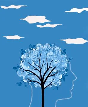 Head silhouette and tree digital illustration Stock Illustration