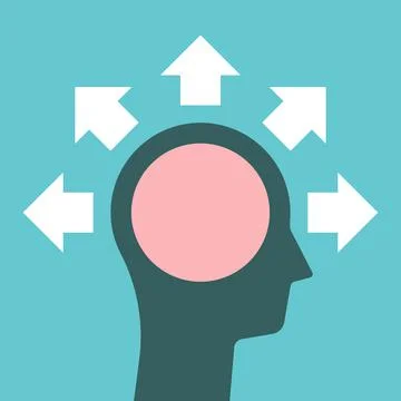 Head silhouette, brain, arrows Stock Illustration