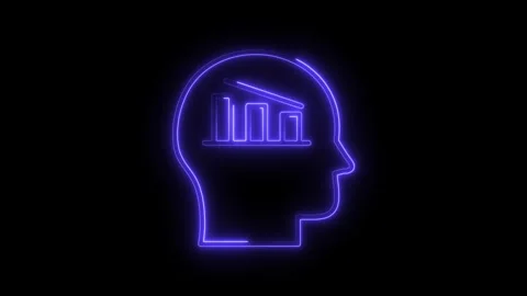 Head silhouette with decreasing bar graph inside in neon light concept Stock Footage 308606455