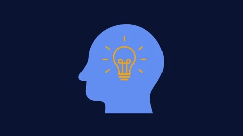 Head silhouette with lightbulb idea icon animation isolated on black background Vidéo 336888805