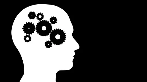 Head silhouette with moving cogwheels Video stock 86793451