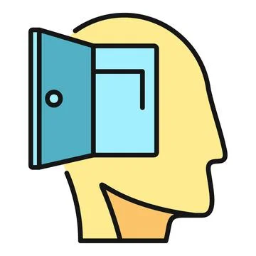 Head silhouette with open door symbolizing open mind concept Stock Illustration