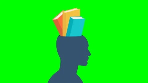 Head silhouette with stack of books inside. Knowledge is stored in memory symbol Stock Footage 292427329
