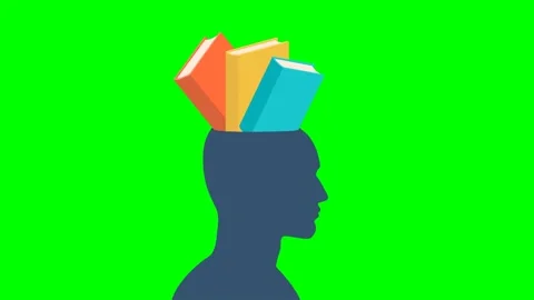 Head silhouette with stack of books inside. Open male head with books inside Video stock 294516013