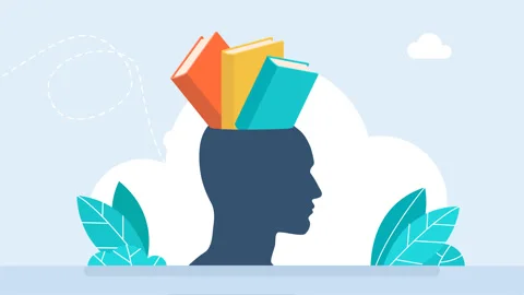 Head silhouette with a stack of three bright books inside. Open male head Stock Footage 293764831