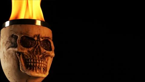 Head Skull burning in flames Foto stock