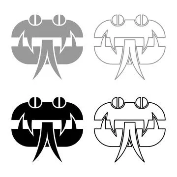 Head snake set icon grey black color vector illustration image solid fill o.. Stock Illustration