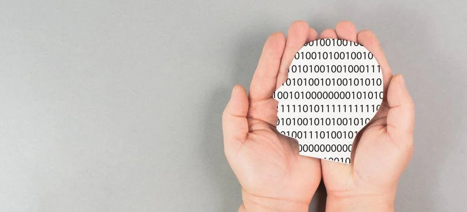 Head with software code, digitization and artificial intelligence concept,... Stockfoto's