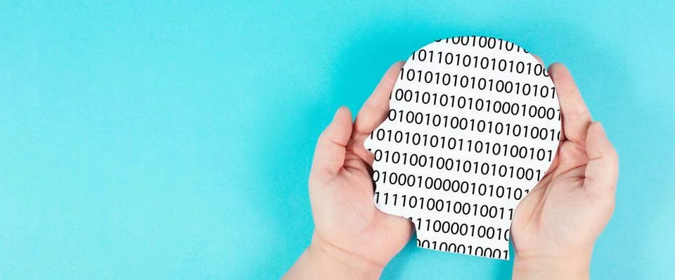 Head with software code, digitization and artificial intelligence concept,... 库存照片