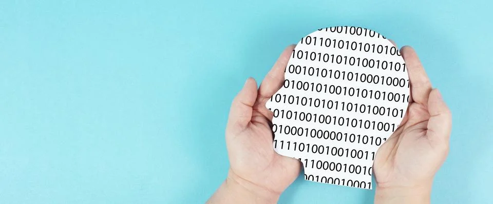 Head with software code, digitization and artificial intelligence concept, Stock Photos