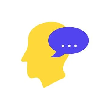 Head with speech bubble. Communication and discussion symbol Stock Illustration