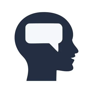 Head speech bubble. Silhouette of a head with a speech bubble.  Represents .. Stock Illustration