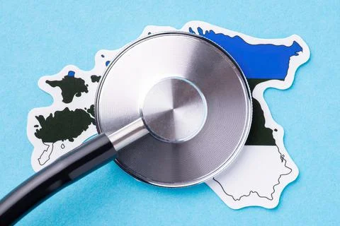 Head of a stethoscope on the map of Estonia Stock Photos