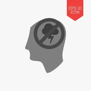 Head with stop thunderstorm cloud icon. Negative thoughts not allowed concept Stock Illustration