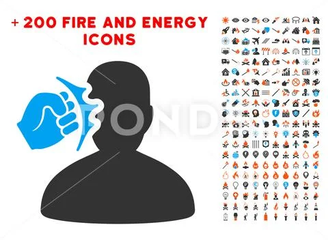 Head Strike Icon with Bonus Fire Set Stock Illustrationen