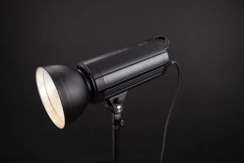 Head of studio flash strobe lamp light. Side view professional studio photogr Stock Photos