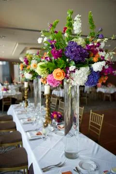 Head table with florals Stock Photos
