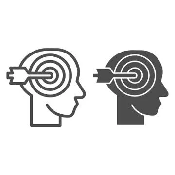 Head with target and arrow line and solid icon. Personal targeting with human イラスト素材