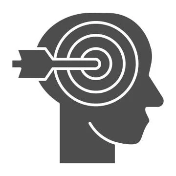 Head with target and arrow solid icon. Personal targeting with human mind symbol Stock Illustration