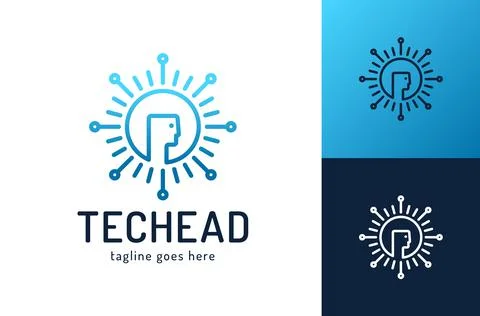 Head Tech logo, Pixel Head logo concept vector, Robotic Technology Logo templ Stockillustratie