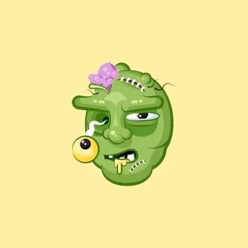 Head, terrible facial expression hungry zombie nasty ugly emotion, emoji Stock Illustration