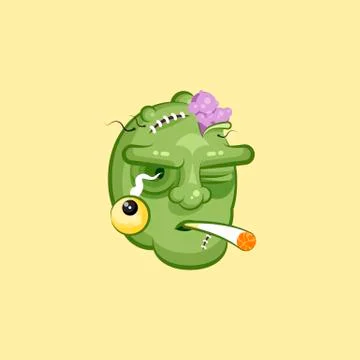 Head, terrible facial expression of zombie smoking cigarette emotion, emoji Stock Illustration