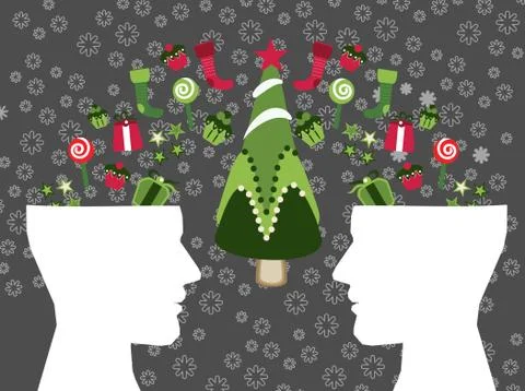Head think Christmas tree Stock Illustration