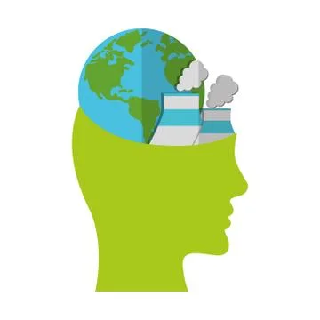 Head think green globe nuclear power plant Ilustração Stock