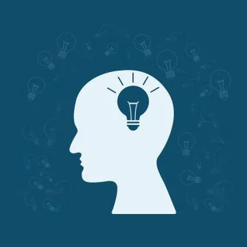 Head think with lighting bulb. Concept business of Big idea and more than ide Stock Illustration