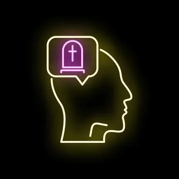 Head thinking about death and mortality a gravestone in thought bubble Stock Illustration