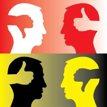 Head with thumb up and thumbs down - illustration Stock Illustration