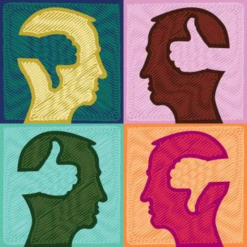 Head with thumbd up and thumbs down - illustration Illustrazione stock