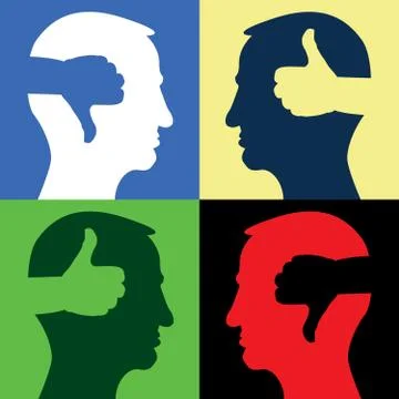 Head with thumbd up and thumbs down - illustration Illustrazione stock