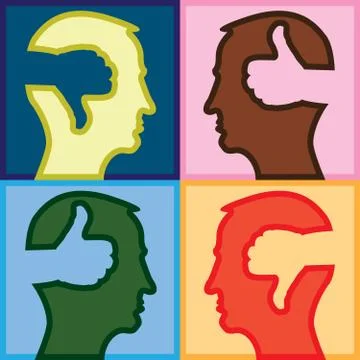 Head with thumbs up and thumbs down - illustration Stock Illustration