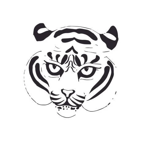 The head of a tiger with a menacing look. Vector stock illustration in doodle Stock Illustration