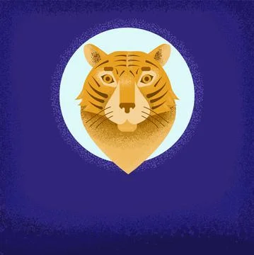 The head of tiger over the blue moon. Dark violet background. Stock Illustration